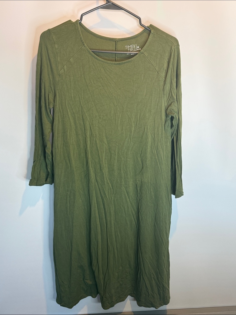 Time and Tru Olive Green Long Sleeve A-Line Dress Size: m